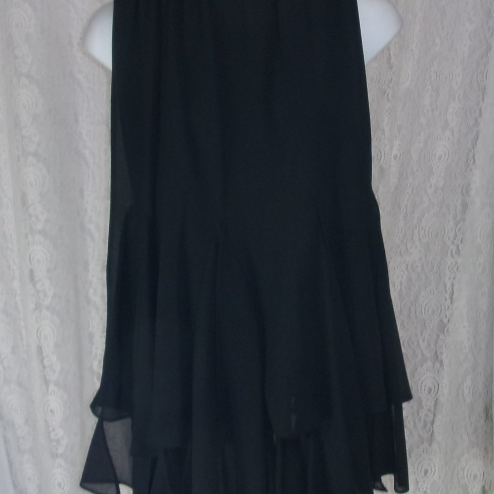 MSK Black Long Formal Evening Skirt asymmetrical Chiffon Hem EUC